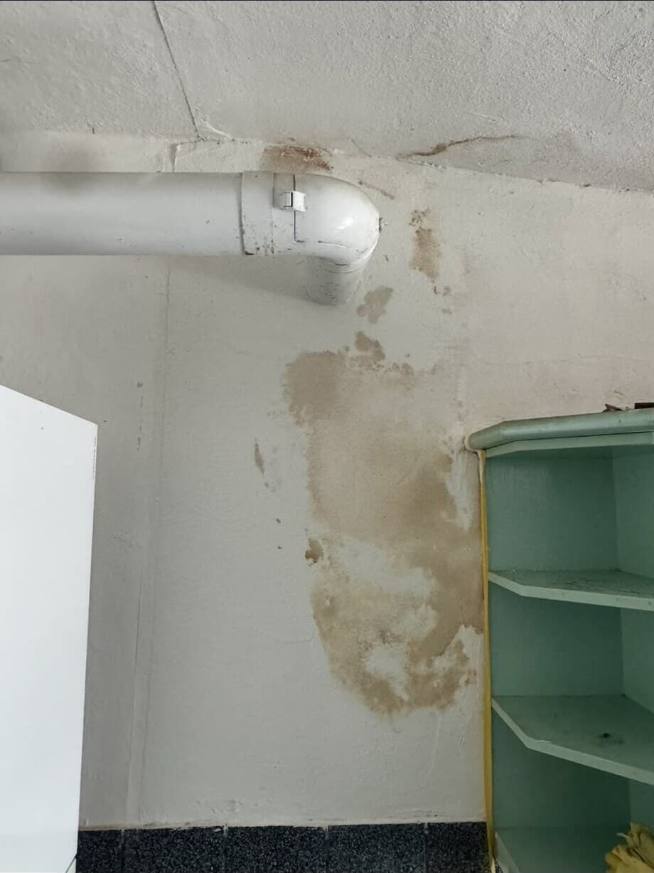 Kellerwand mit Feuchtespuren vor der Sanierung